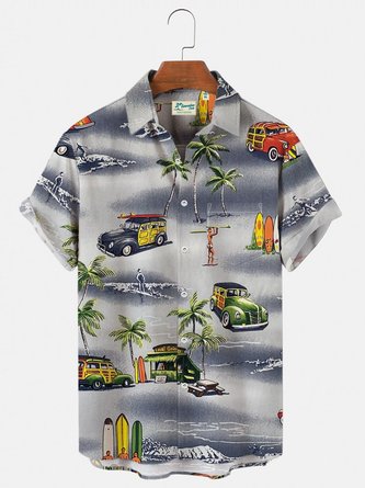 Men's Holiday Vintage Hawaiian Shirts Beach Palms Auto Quick Dry Wrinkle Free Tops