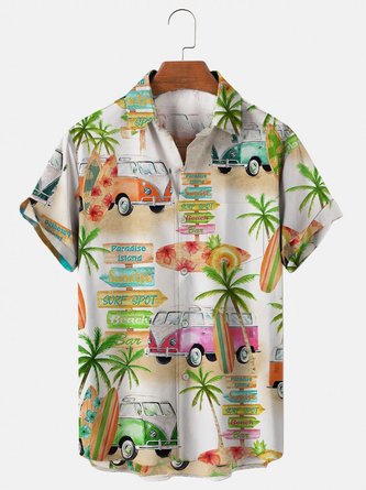 Men's Camper Van Beach Print Short Sleeve Hawaiian Shirt