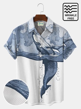 Men's Holiday Hawaiian Shirts Ocean Creatures Wrinkle Free Seersucker Tops