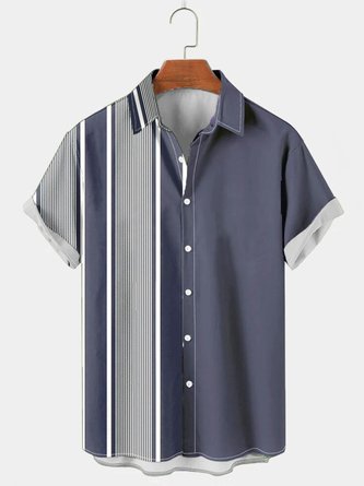 Men's Striped Basic Series Color-Block Comfortable-Blend Hawaii Wrinkle Free Shirts Tops