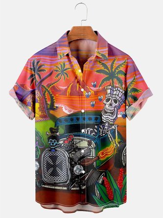 Men's Vintage Casual Hawaiian Shirt Tiki Bar Coco Print Top