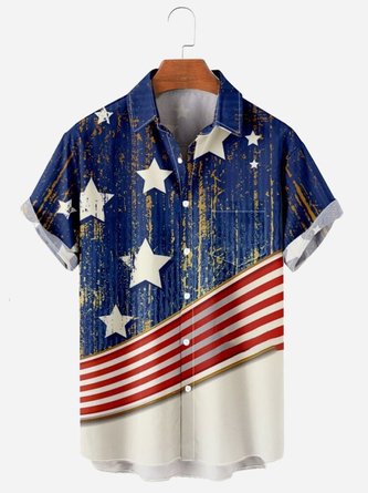 Men's American Flag Print Short Sleeve Hawaiian Shirt