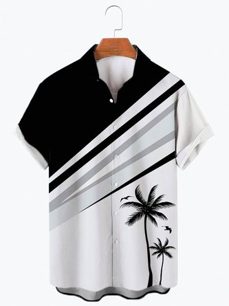 Men's Holiday Series Cotton-Blend Coconut Tree Hawaiian Short Sleeve Shirt