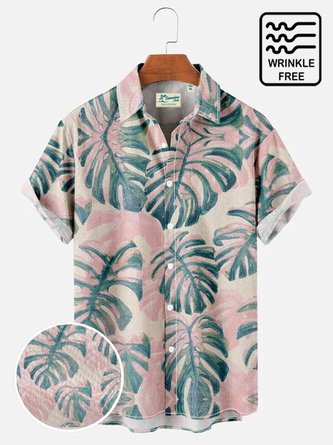 Pink Holiday Series Leaf Printed Cotton-Blend Shirts & Tops