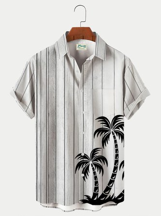 Men's Palm Tree Irregular Stripe Print Short Sleeve Hawaiian Shirt