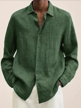 Royaura Men's Casual Basic Solid Color Long Sleeve Cotton Linen Shirts ...