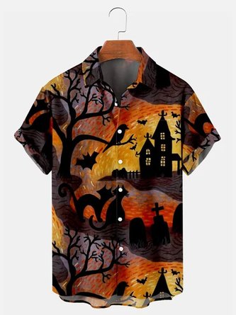 Men's Retro Halloween Print Casual Short Sleeve Shirt