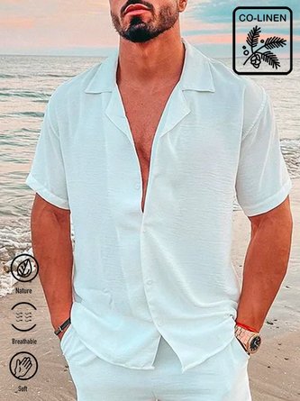 Natural Fiber Men's Holiday Beach Hawaiian Short Sleeve Shirt