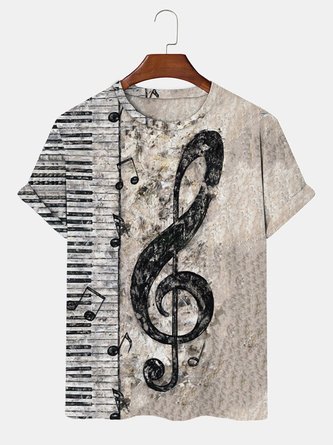 Men's Note T-shirt Musical Festival Tee Symbol Print Tops