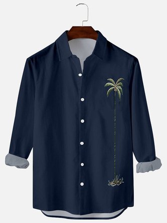 Mens Holiday Series Coconut Tree Beach Plus Size  Long Shirts