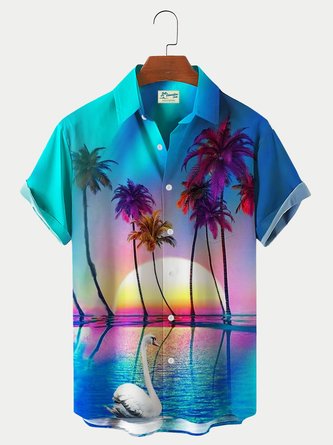 Men's Casual Holiday Aurora Coconut Print Short Sleeve Hawaiian Shirt