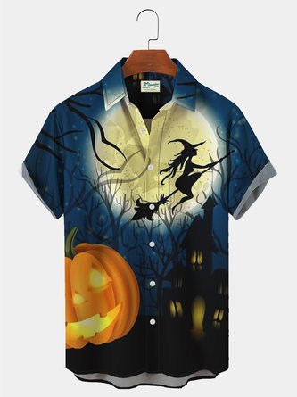 Men's Vintage Halloween Button-Up Shirt Hawaiian Short Sleeve Breathable Shirt