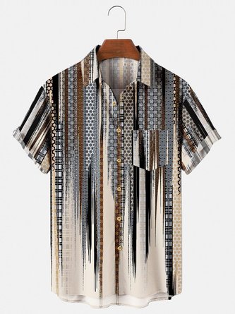 Men's Abstract Tribal Pattern Printing Casual Short Sleeve Shirt