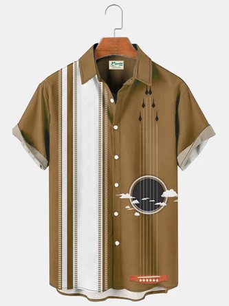 Men's Retro Music Guitar Hawaiian Short Sleeve Shirt