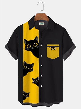 Men's Retro Cat Hawaiian Short Sleeve Shirt
