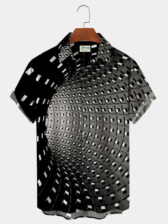 Men's Urban Fashion Shirts Geometric Art Construction Black Wrinkle Free Plus Size Tops