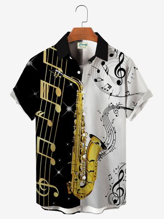 Royaura Mens Classic Music Jazz Shirts Note Saxophone Tuckless Button Plus Size Shirts
