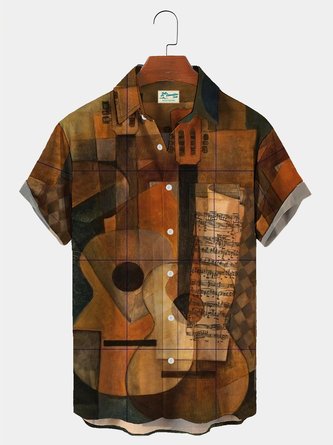 Royaura Men's Resort Music Geometric Short Sleeve Shirt Button Up