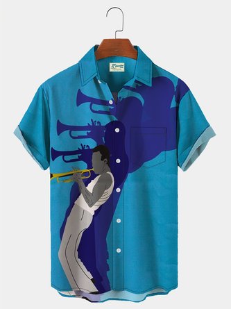 Royaura Men's Vacation Music Blues Short Sleeve Shirt Button Up