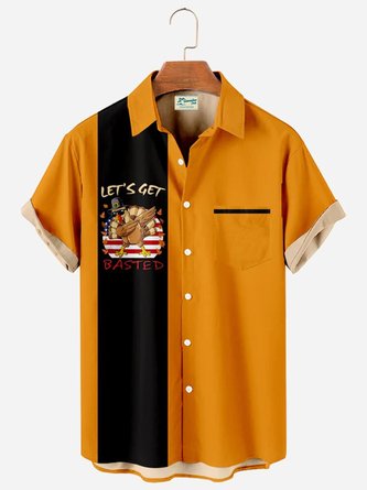 Royaura Men's Thanksgiving Turkey Bowling Shirts Tuckless Button Up Big and Tall Shirts