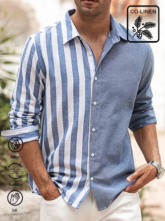 Royaura Men's Casual Striped Print Long Sleeve Shirts Natural Fiber Button Up Big and Tall Shirts
