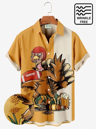 Royaura Men's Thanksgiving Turkey Bowling Shirts Seersucker Button Up Big and Tall Shirts