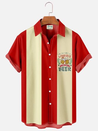 Royaura Men's Christmas Beer Print Bowling Shirts Breathable Button Up Shirts