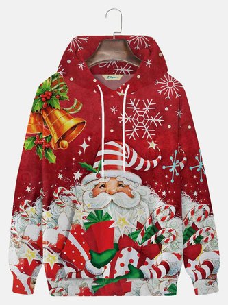 Royaura Men's Christmas Hoodies Santa Gift Candy Cane Bells Red Plus Size Sweatshirts