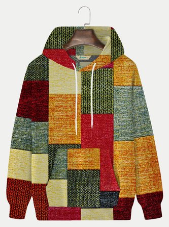Royaura Men's 60s Vintage Hoodies Geometric Art Panel Cotton Blend Oversized Sweatshirts