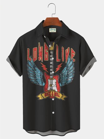 Royaura Men's Vintage Rock n Roll Festival Hawaiian Button Short Sleeve Shirt