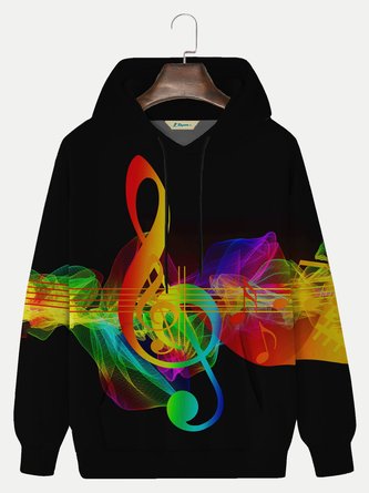 Royaura Men's Music Notes Hoodie Cotton Blend Black Gradient Art Sweatshirt