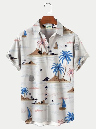 Royaura Men's Holiday Beach Coconut Print Hawaiian Shirt Breathable Button Up Big and Tall Shirts