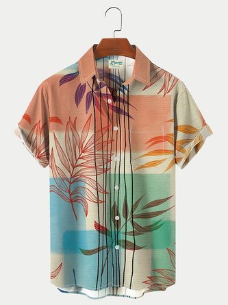 Royaura Men's Resort Gradient Coconut Leaf Print Hawaiian Shirt Breathable Button Up Shirts