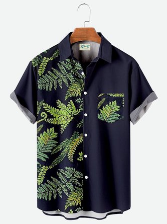 Royaura Men's Holiday Botanical Patchwork Print Hawaiian Shirt Breathable Button Up Shirts