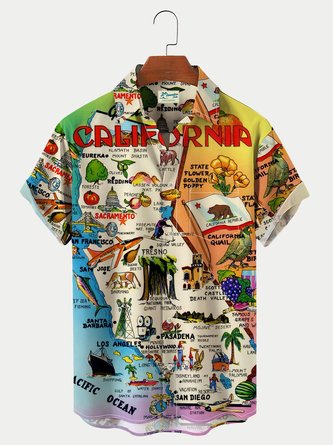Royaura Men's Vintage Hawaiian Shirts California Map Wrinkle Free Plus Size Aloha Shirts