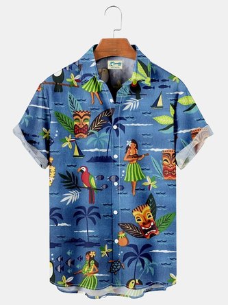 Royaura Men's Vintage Tiki Leaf Print Short Sleeve Hawaiian Shirt Breathable Button Up Shirts