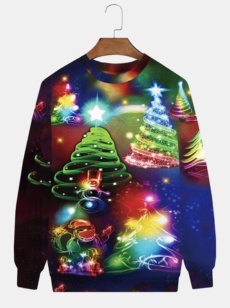 Royaura Men's Holiday Christmas Sweatshirt Neon Christmas Tree Gradient Plus Size Sweatshirts