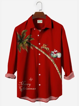 Royaura Men's Holiday Christmas Shirts  Christmas Tree Santa Claus Wrinkle Free Plus Size Shirts
