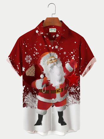 Royaura Men's Christmas Claus Santa Snowing Print Hawaiian Shirts Breathable Big and Tall Shirts