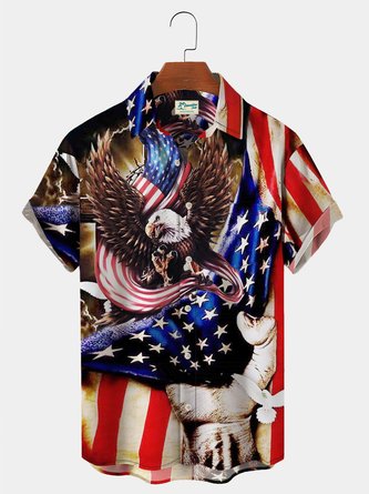 Royaura Men's Vintage Hawaiian Shirt Veterans Day American Flag Art American Eagle Wrinkle Free Plus Size Aloha Shirts