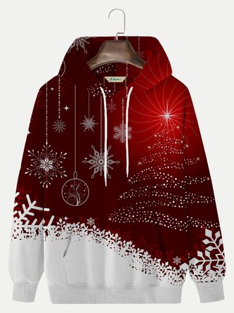 Royaura Men's Red Christmas Hoodie Snowflake Art Comfortable Blend Plus Size Sweatshirt
