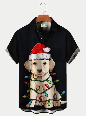 Royaura Men's Christmas Labrador Print Hawaiian Shirt Breathable Big and Tall Shirts