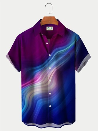 Royaura Men's Vintage Aurora Abstract Line Print Hawaiian Shirt Breathable Big and Tall Shirts