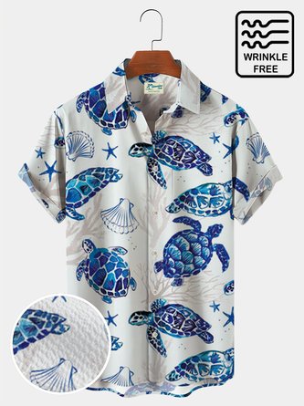 Royaura Men's Vintage Casual Shirt Sea Turtle Ocean Eco Shell Wrinkle Free Seersucker Plus Size Hawaiian Shirts