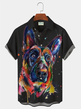 Royaura Men's Vintage Casual Shirts Dog Hound Optimized Art Wrinkle Free Plus Size Hawaiian Shirts
