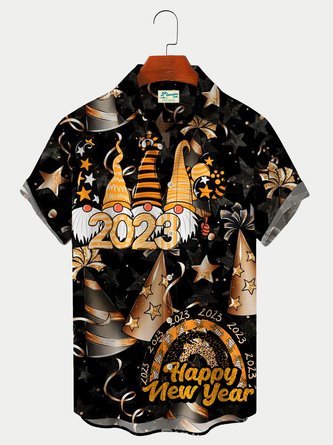Royaura Men's Holiday Hawaiian Shirts 2023 New Year Santa Christmas Gnome Wrinkle Free Plus Size Aloha Shirts