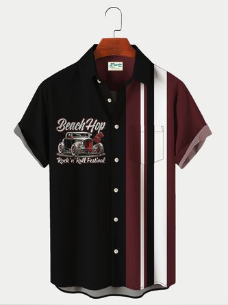 Royaura Men's Vintage 50S Bowling Shirt Vintage Car Art Wrinkle Resistant Plus Size Hawaiian Shirt