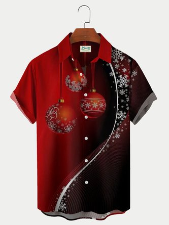 Royaura Men's Christmas Balls Print Aloha Shirts Breathable Button Up Shirts