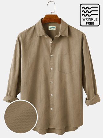 Royaura Men's Vintage Casual Plain Long Sleeve Shirts Cotton Blend Anti-Wrinkle Seersucker Easy Care Shirts