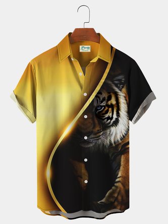 Royaura Men's Holiday Ombre Tiger Hawaiian Short Sleeve Button Up Shirt